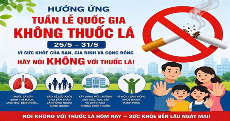 HƯỞNG ỨNG NGÀY THẾ GIỚI KHÔNG KHÓI THUỐC LÁ 31/5  VÀ TUẦN LỄ QUỐC GIA KHÔNG KHÓI THUỐC LÁ (25-31/5/2026)